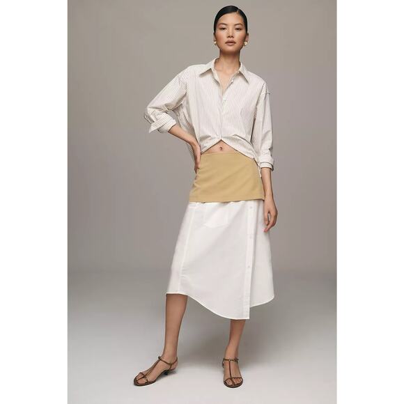Anthropologie NWT Maeve Layered Shirttail Midi Skirt Tan White Contrast Size M - Picture 1 of 10